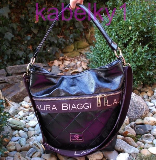 Kabelka černá s leskem laková dlouhé ramínko LAURA BIAGGI