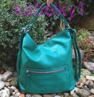 Batoh zelený crossbody stříbrné kování prošívaná