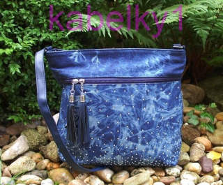 Kabelka modrá riflová stříbrné kování zipy crossbody