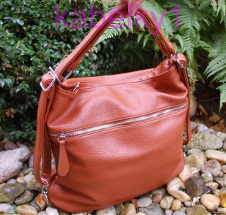 Batoh hnědá koňaková crossbody stříbrné kování prošívaná